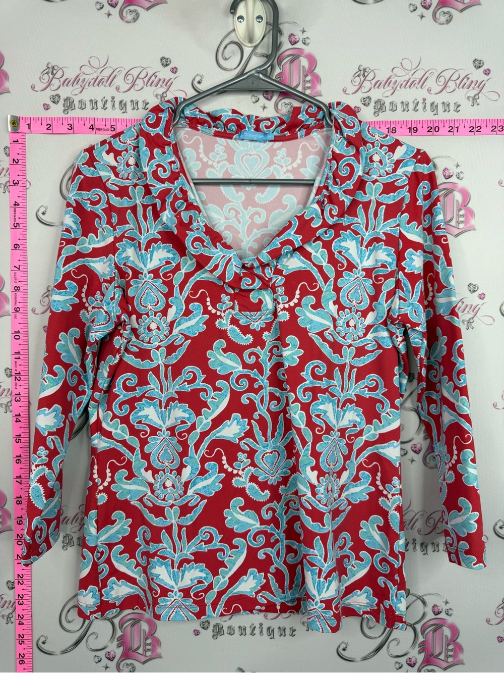J. McLaughlin blouse shirt Red and Light Blue Floral Button-Front Blouse
